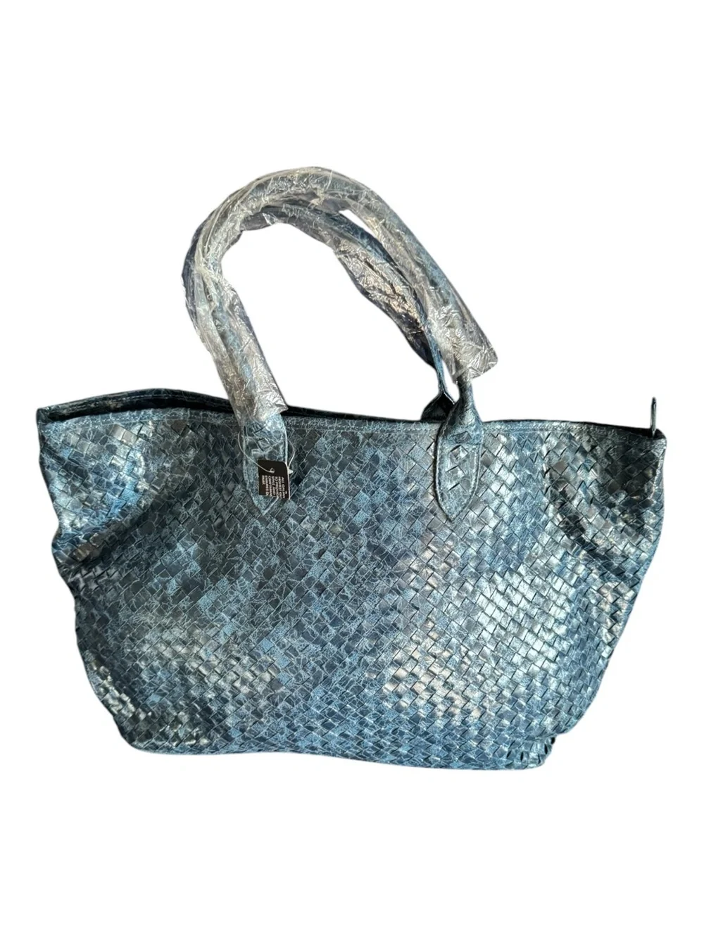 Woven Blue Leather Tote Bag - Women